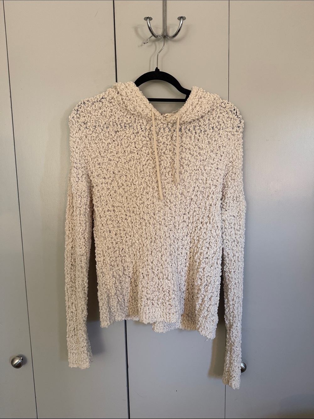 Cream Popcorn Knit Hoodie for Women